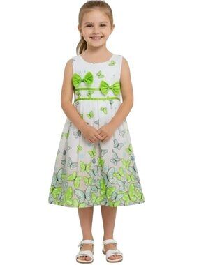 Sunny Fashion Girls Butterfly Green Double Bow Tie Summer Beach Sundress Sz 7/8
